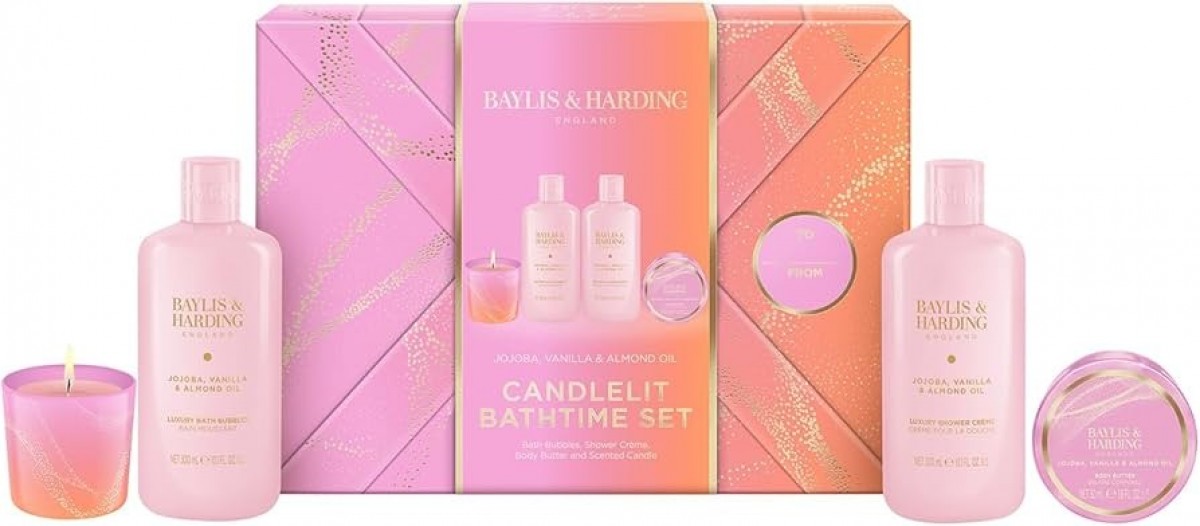 Baylis & Harding Jojoba, Vanilla & Almond Oil Gift Wrapped Candlelit Gift Set