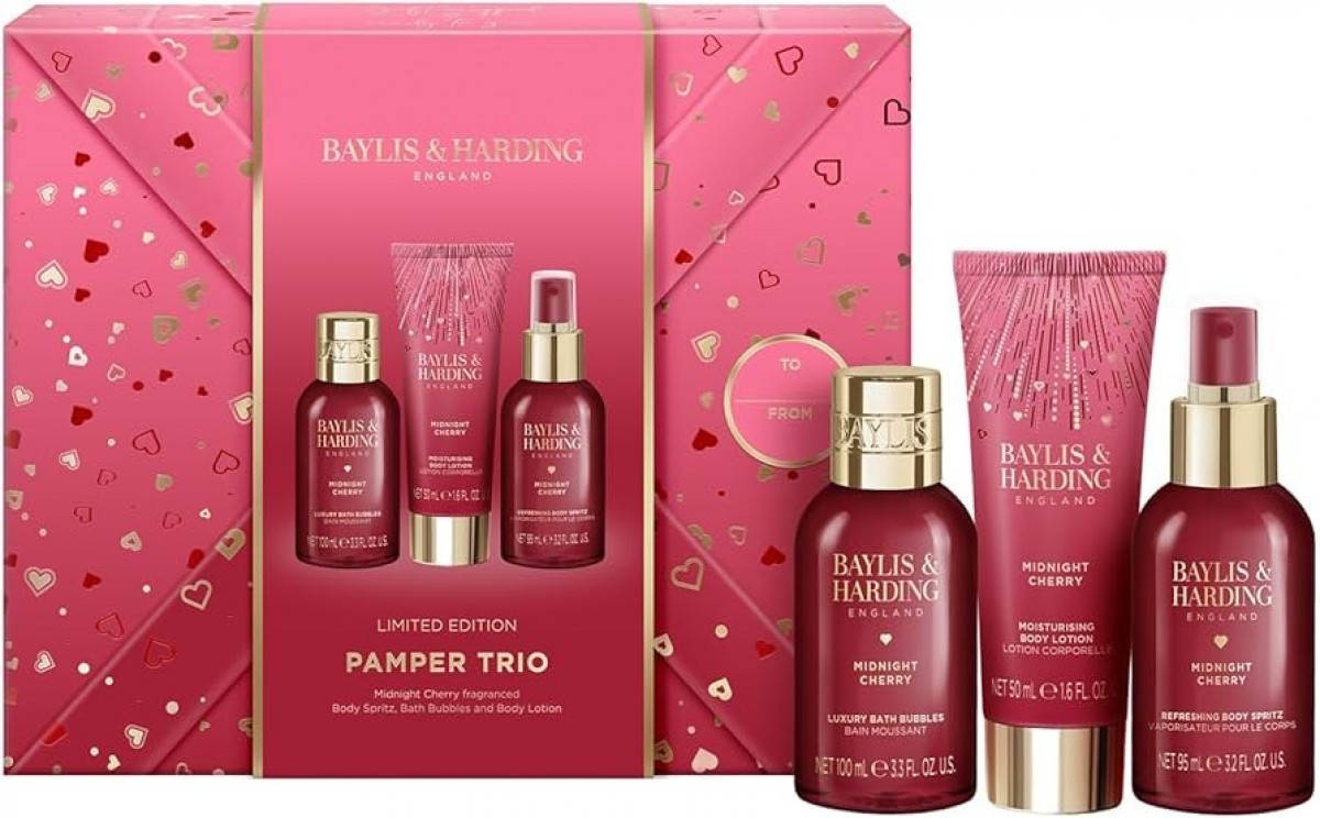Baylis & Harding Midnight Cherry Gift Wrapped Pamper Trio Gift Set