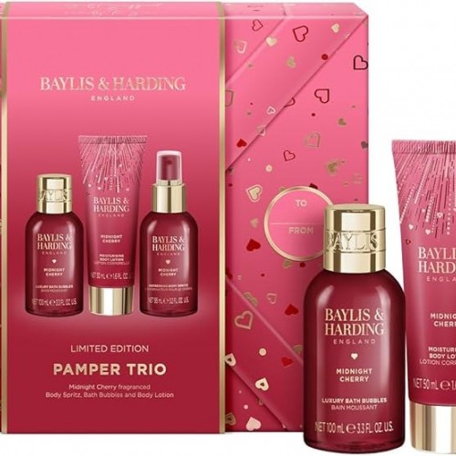 Baylis & Harding Midnight Cherry Gift Wrapped Pamper Trio Gift Set
