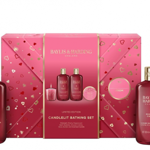 Baylis & Harding Midnight Cherry Gift Wrapped Candlelit Bathing Gift Set